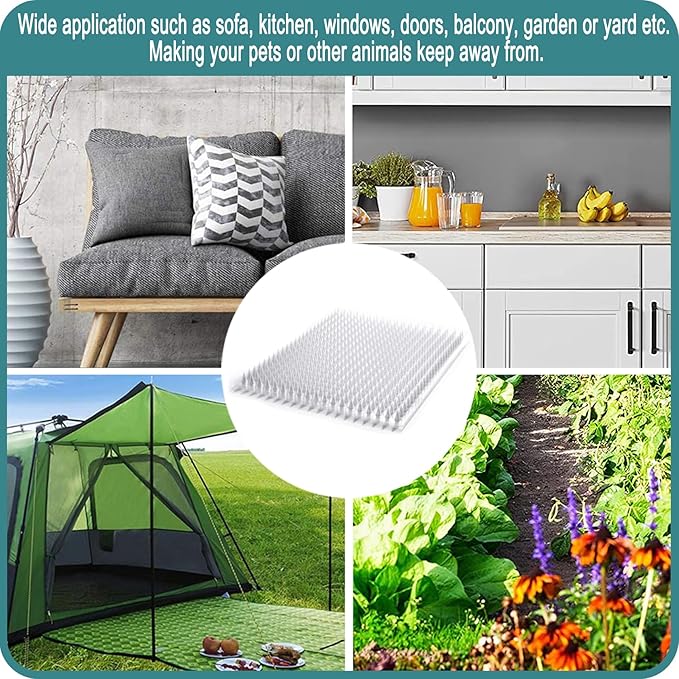 14 Pack Cat Deterrent Outdoor/Indoor Scat Mat, Pet Deterrent Training Mats, Keep Cats/Dogs Away Plastic Mats with Spikes, 23 Sq.ft, 16 x 13 Inches