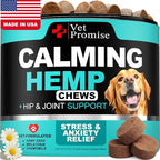 Advanced Calming Chews for Dogs - Hemp Dog Calming Chews - Anxiety Relief with Melatonin - Stress & Separation Anxiety - Sleep Aid + Hip and Joint Supplement Support - Made in USA - 70 Treats
