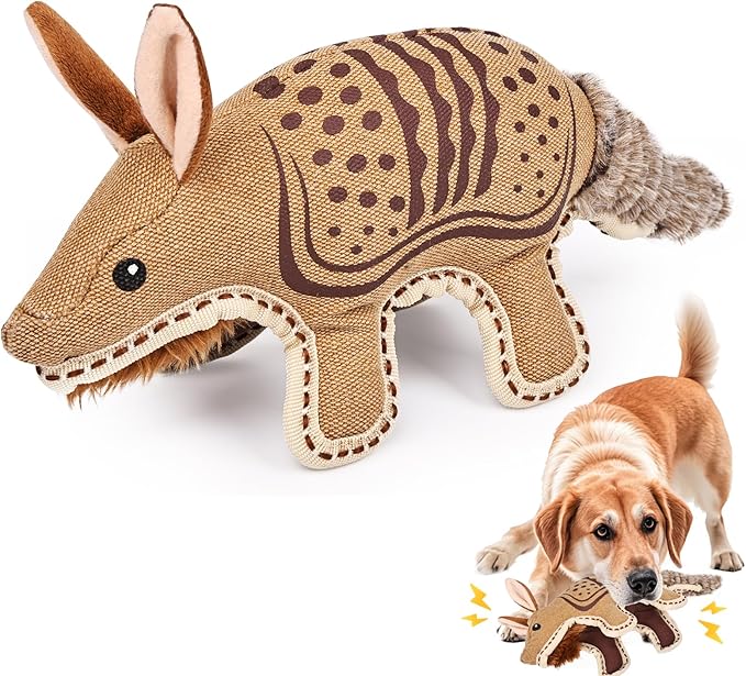 Tough Durable Squeaky Dog Toys for Aggressive chewers Interactive to Keep Them Busy, Funny Plush Dogs Toy for Small Medium Large Chewer Cute Birthday Gift (Armadillo)