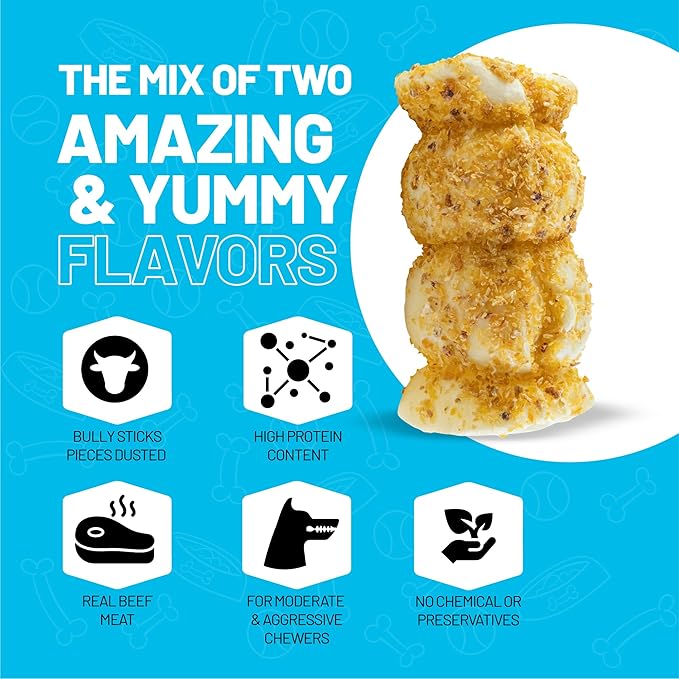 Sitka Farms Beef Cheek ROLL Bully Dusted 5-6 Inch (10 Count) Extra Thick Dog Chew Bones No Rawhide Sourced from Free Range Grass Fed/Healthy Teeth and Gums for Small Medium and Large Dogs