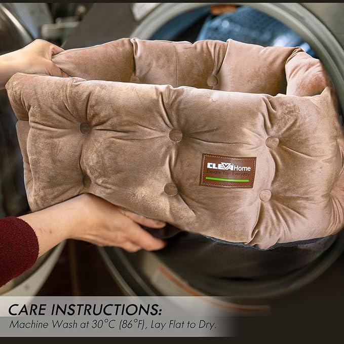 ClevaHome Deep Nest Cat Bed for Small Pets up to 15lbs - Round Cat Beds for Indoor Cats, Luxurious Velvet Feel, Extra High Sides, Machine Washable Comfort Pet Bed with Non-Slip Bottom (Warm Beige)