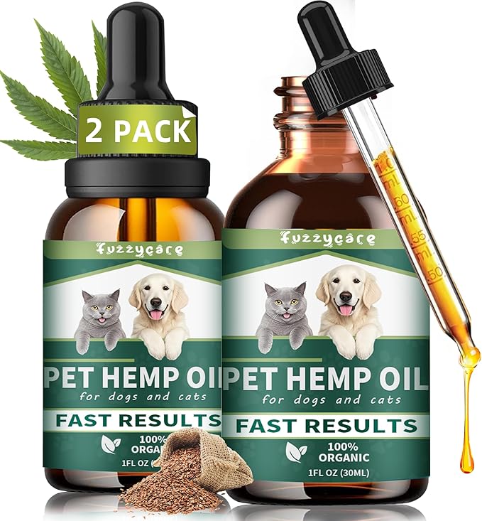 2Pack Hemp Oil for Dogs & Cats, Anxiety & Stress Relief Drops with Omega 3-6-9,Hemp Oil Helps with Pain, Stress, Sleep, Arthritis, Seizures Support, Calming Pet Supplement for Small & Large Pets