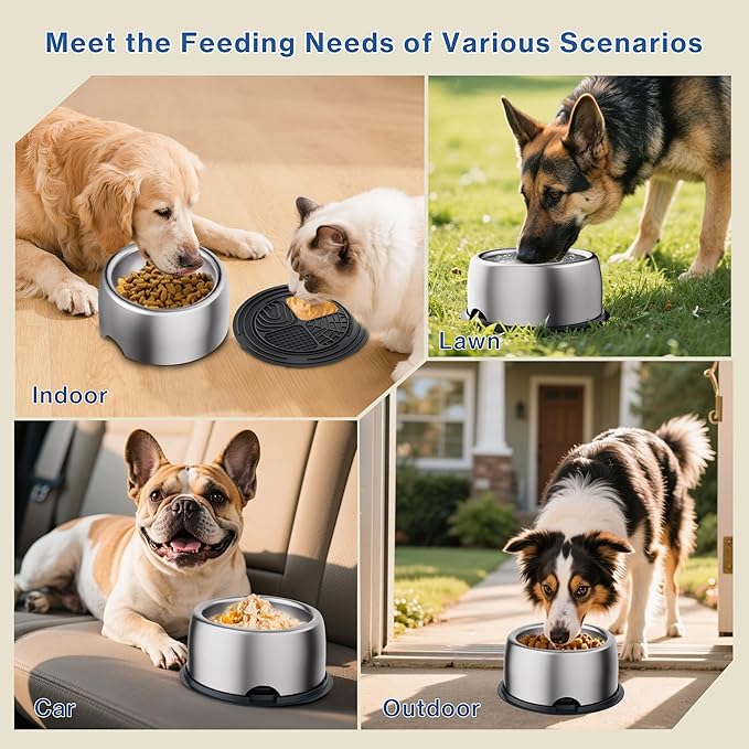 304 Stainless Steel Dog Bowls, Heavy Duty Dog Food Bowl with Extra Strong Non-Slip Mat, Thick Metal Base Water Bowl with Lick Mat for Small, Medium, Large Dogs, Indoor/Outdoor (19.8 oz)