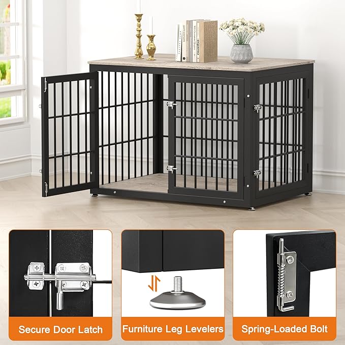 42 Inch Heavy Duty Dog Crate Furniture for Large and Medium Dogs, Decorative Pet House End Table, Wooden Cage Kennel Furniture Indoor, Grey