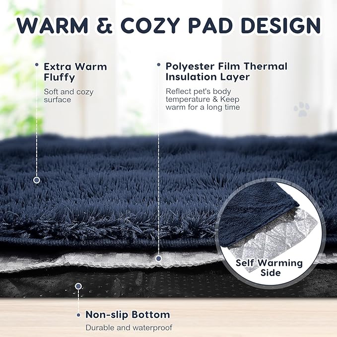 4 Pack Self Warming Cat Bed Pad Self Heating Cat Dog Mat with Fluffy Faux Fur Plush Cat Calming Bed Thermal Cat Mat Washable Pet Pad Anti Slip Bottom for Outdoor Indoor Pets 16" x 20"