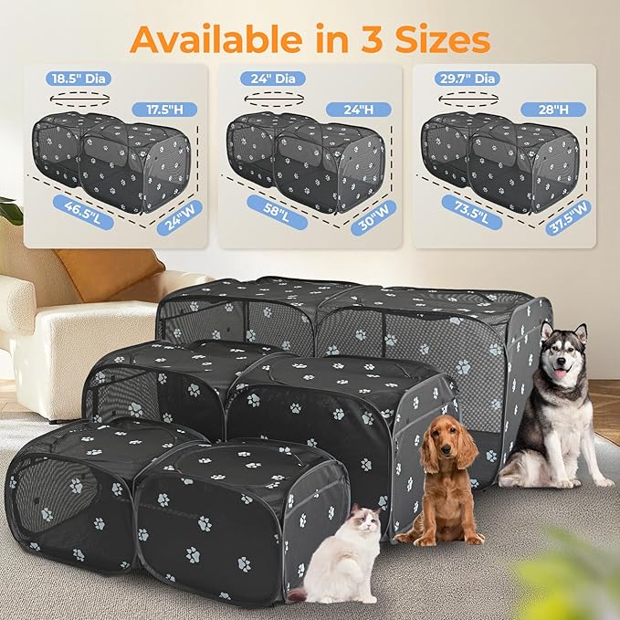 2-in-1 Dog Playpen 46.5''Pop Up Cat Pet Playpen, Assembly-Free Indoor Outdoor Kitten Enclosure, Breathable Cat Cage Portable Puppy Tent Crates Kennel for Small Animals(No Divider, Unified Space)