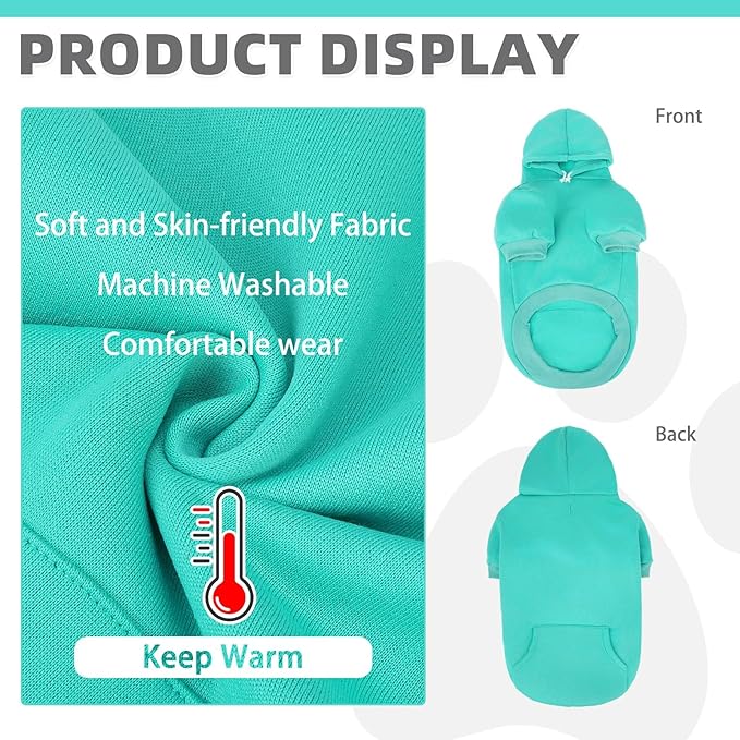 KOOLTAIL Basic Dog Hoodie - Soft and Warm Dog Hoodie Sweater with Leash Hole and Pocket, Dog Winter Coat, Cold Weather Clothes Sweatshirt for Small Medium Large Dogs Puppy Cat Boys Girls Lake Blue XL