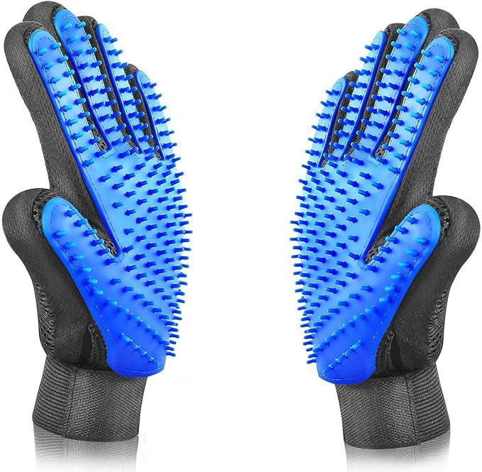 Pet Grooming Glove - Gentle Deshedding Brush Glove - Efficient Pet Hair Remover Mitt - Massage Tool with Enhanced Five Finger Design - Perfect for Dogs & Cats with Long & Short Fur