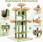 Globlazer Big Cactus Cat Tower for Indoor Cats, 80inch Cat Tower for Multiple Adult Cats XXL Cat Tree with Scratching Post, Hammock, 3 Perches, 2 Condos, 2 Hanging Basket, F80, Green