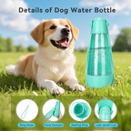 UPSKY Portable Dog Water Bottle, 3-in-1 Foldable Dog Water Dispenser with Food Container & Poop Scooper, Leak Proof, Ideal for Walking, Traveling, Hiking with Small/Large Dogs, 14.2 oz(Green)