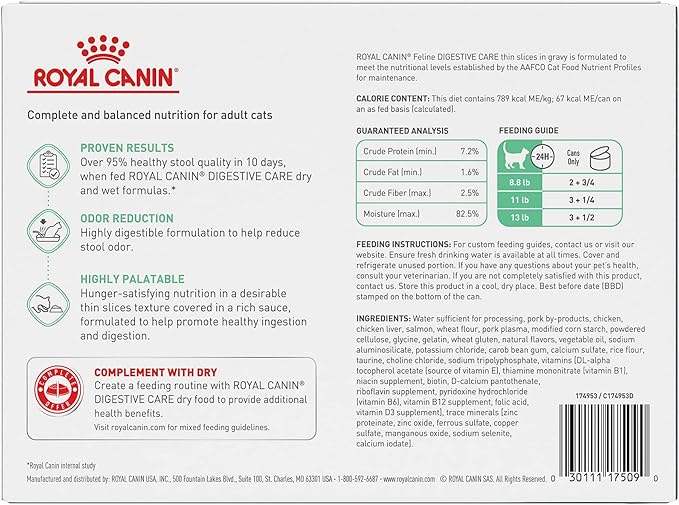 Royal Canin Feline Care Nutrition Digestive Care Adult Thin Slices in Gravy Cat Food, 3 oz (Pack of 12)