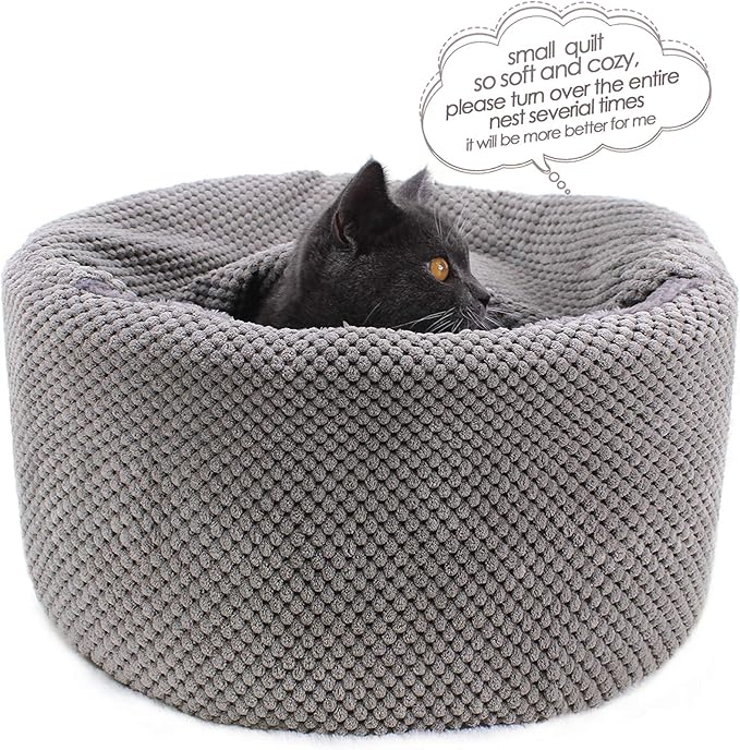Winsterch Large Cat Bed - Soft, Enclosed & Washable cat Cave Bed for Indoor/Outdoor Cats & Kittens with Anti-Slip Bottom,Calming, Covered Cave Bed (Gray,16.5 x 16.5 x 7.48 in)