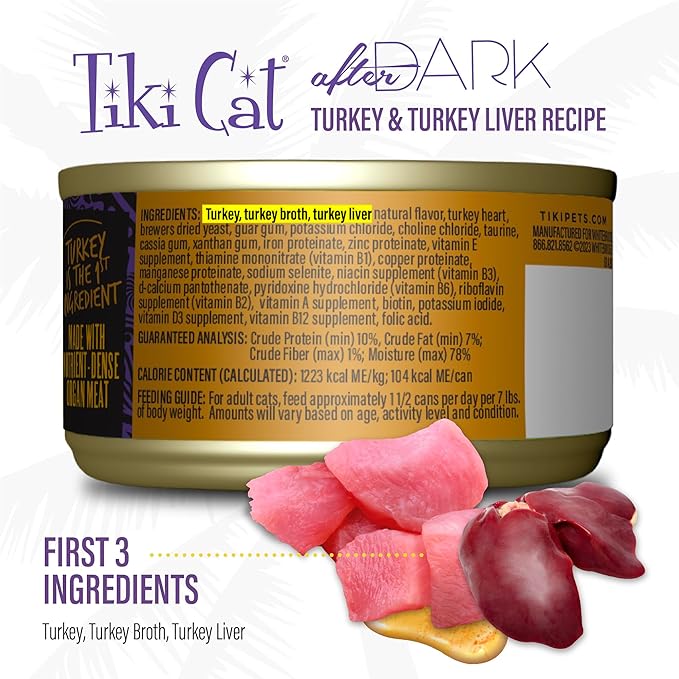 Tiki Cat After Dark Soft Pate, Turkey & Turkey Liver, High-Protein Ingredients, Wet Cat Food for Adult Cats, 3 oz. Can (12 Count) (Packaging May Vary)