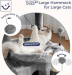 Cat Tree 32 Inches Small Cat Tower with Large Hammock Dia 15.7”,Self Groomer, Fully Scratching Post, Removable Top Bed and Wide Hideway Condo for Indoor Cats-Gray
