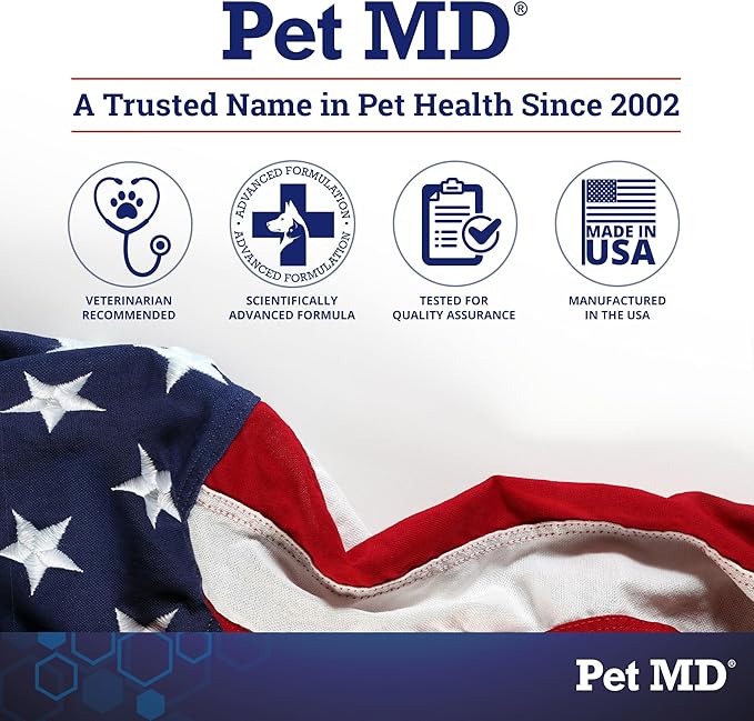 Pet MD 5in1 Dog Multivitamin - 30 Essential Vitamins, Minerals & Nutrients for Skin & Coat, Hip & Joint, Digestion, Senior Dog & Puppy Vitamins - Glucosamine, Omega 3 6 9, & Probiotics - 60ct