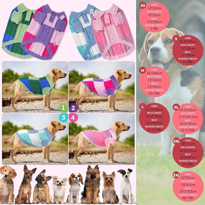 Pullover Dog Sweater,Half Chest Lapel Design Pet Sweaters for Dogs Boys or Girls,Pet Knitted Dog Clothes,Pet Clothing,Suitable for Various Sizes or Breeds Dogs Sweaters(Pink Group,M)