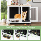 31.5" Dog Crate - Wooden Dog Cage with Removable Tray & 360° Rotating Feeder | Indoor Decorative Dog Kennel Furniture | Multi-Functional Pet End Table for Medium & Small Dogs, Light Walnut