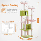 PAWZ Road 70 Inch Cat Tower, Pink Cat Tree with 2 Cozy Condos, 2 Plush Perch, Large Basket, 2 Scraching Pad & 6 Scraching Posts for Indoor Cats Large Adult