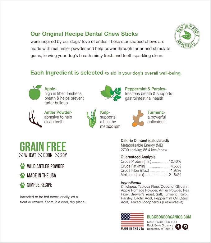 Buck Bone Organics Natural Dental Chew 24 Chews in Pack