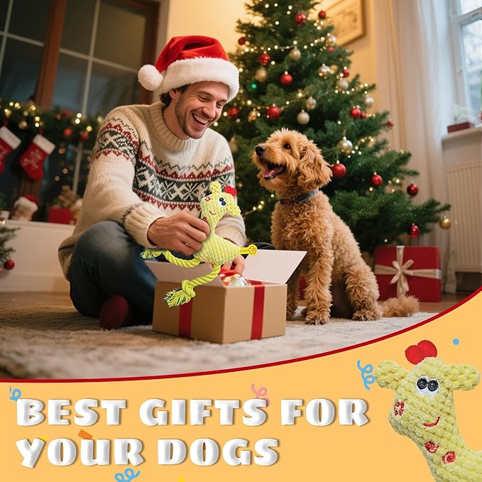 Squeak Plush Dog Toys for Small & Medium Breeds, Chew Resistant Rope to Keep Them Busy for Puppy Teething Chewing, Interactive Indoor/Outdoor Play, Best Pet Gift, Yellow Deer