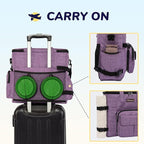 Modoker Dog Travel Organizer Carriers for Supplies & Accessories, Airline Approved Cat Pet Travel Bag, 2 Collapsible Bowls, 2 Travel Dog Food Container, Purple