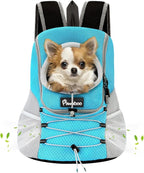 Pawaboo Pet Dog Carrier Backpack, Puppy Dog Travel Front Carrier for Small Medium Dogs Cats, Adjustable Breathable Dog Carrying Backpack with Safety Strips for Hiking, Walking (Blue M Up to 10 lbs)