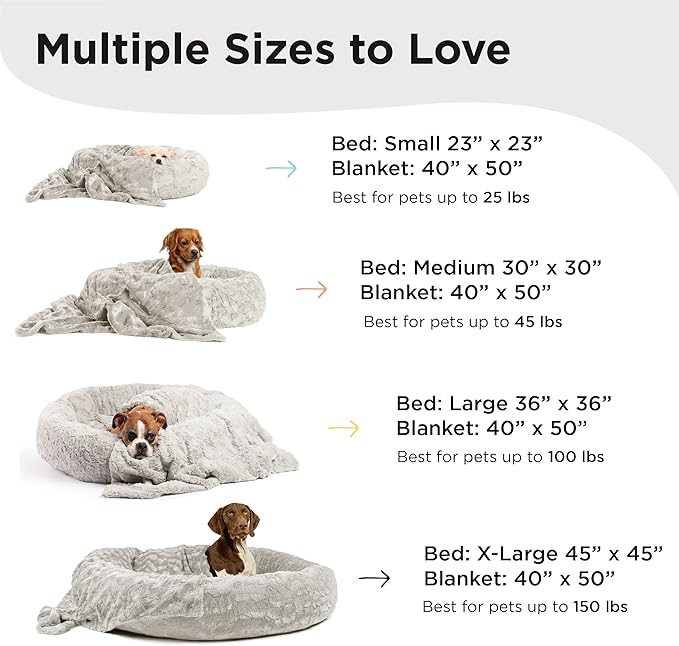 Best Friends by Sheri Bundle Set The Original Calming Lux Donut Cuddler Cat and Dog Bed + Pet Throw Blanket Gray Large 36" x 36"