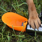 Messy Mutts Double Wall Vacuum Insulated Stainless Steel Travel Water Bottle with Silicone Flip Up Bowl | Pet Travel Necessity | Camping, Hiking, Walking Accessory | 20 oz / 600mL | Watermelon