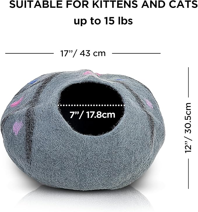 Woolygon Premium Felt Cat Cave Bed – Wool Kitty Beds Handcrafted Kitten Caves Bed for Indoor Cats - Made from 100% Eco-Friendly Merino Wool, Foldable Cat Hidewawy Covered Cat Houses (Enchanted Tree)