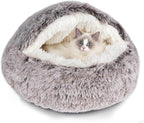 Cat Beds & Dog Bed with Cover Cave, Dog Beds for Small Dogs, Round Soft Plush Donut Calming Pet Bed for Indoor Cats or Small Dog, Washable Puppy Bed with Non-Slip Bottom-20inch