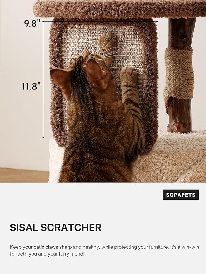 40 Inch Tall Modern Solid Wood Cat Tree Tower for Indoor Cats Large Adult, Sturdy Heavy-Duty Cat Condo with Scratching Post, Perch, Scratcher, Platform, Cozy Hideaway