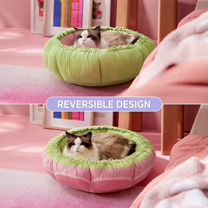 Lesure Cat Beds for Indoor Cats - Washable Cute Cat Beds with Versatile Dual-Use Design, Reversible Donut Pet Bed for Puppy and Kitten, 21x21x7 Inches