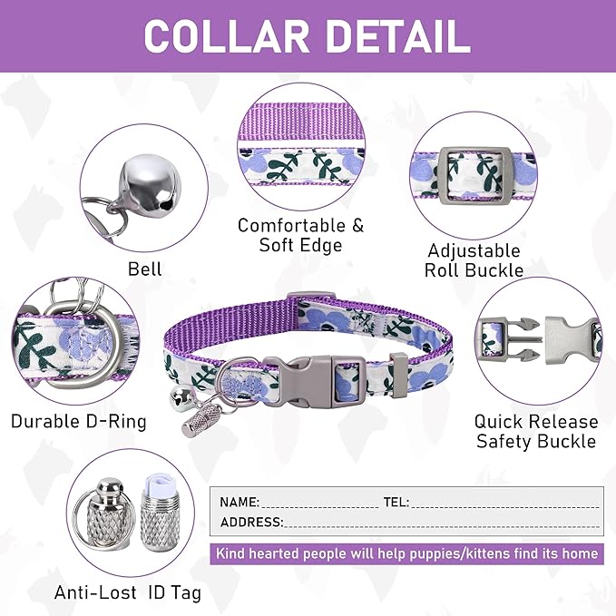 GAMUDA Small Dog Harness Collar and Leash Set, Step in No Chock No Pull Soft Mesh Adjustable Dog Vest Harnesses Plaid Reflective for Dogs Puppy Cats Kitten Rabbit (Purple Flower, XXXS)