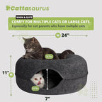 CATTASAURUS Peekaboo Cat Cave for Multiple & Large Cats Up to 30-45 Lbs, Scratch Detachable & Washable Tunnel Bed, Comfy Donut Cat Cave (Light Gray + Dark Gray, Large)