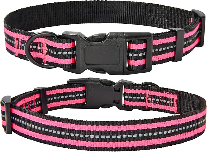 Mile High Life Reflective Dog Collar | Nylon Pet Collars wiith Buckle | Light Weight Puppy Collars | Pink Dog Collars for Small Dogs (Pink, X-S)