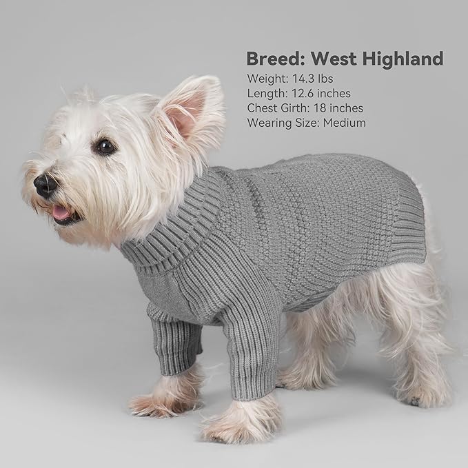 cyeollo Dog Sweater Warm Turtleneck Knitted Sweaters with Sleeve Winter Dog Clothes Sweaters for Dogs, Grey L