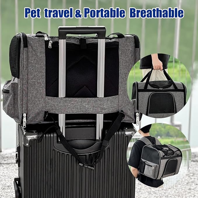 pet Bag Multi Purpose pet Bag Collapsible Portable for Dog cat go Out Traveling Carrier Backpack for Secret Adventures Cat and Dog (Black, S:17.7"X10.6"X12.6”)