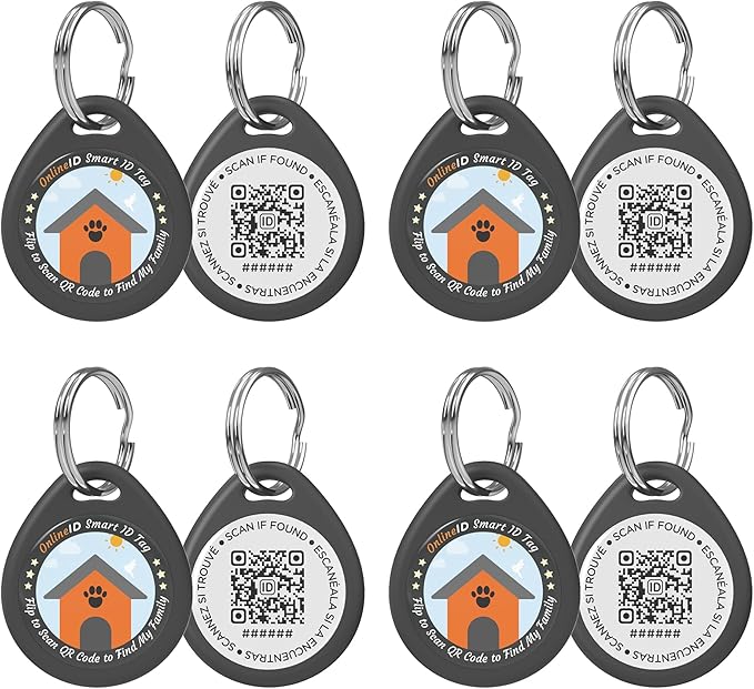 4 Pack Personalized Dog Tags,QR Code Pet ID Tags with Online Profile systerm,Editable Any Names and Phone numbles,4*Black,L