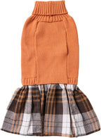 Lanyarco Orange Knitted Thanksgiving Fall Dog Sweater Dress, Dog Sweaters for Small Dogs Girl, Maltese Cat Apparel, Small (S)