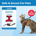 Voyager Escape-Proof Step-in Lock Cat Harness & 5ft Neoprene-Handle Leash Set All-Weather Mesh with Reflective Stitching for Small to Large Cats by Best Pet Supplies, Black Trim-Red (327), S