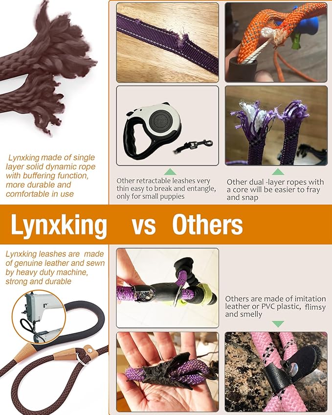 lynxking Dog Leash Slip Lead 5 6 8 FT Dog Training Leash Strong Heavy Duty Braided No Pull Training Lead for Small Medium Large Dogs