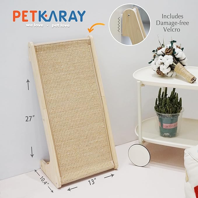 PETKARAY Cat Scratcher, Sisal Scratching Ramp, L Shape Scratch Pad for Indoor Cats, Wall Furniture Protector with Catnip (Large Size)