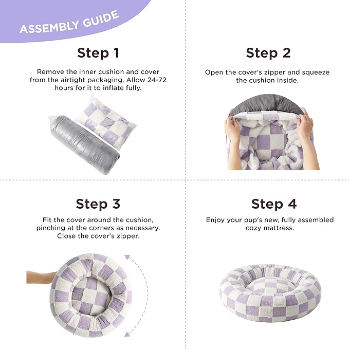 LE SURE Donut Small Dog Bed - Round Cat Beds for Indoor Cats Calming Pet Beds, Cute Modern Beds with Jacquard Shaggy Plush & Anti Slip Bottom, 23 Inch, Purple