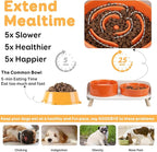 Elevated Slow Feeder Dog Bowls - Ceramic Food and Water Bowl Set with Stand - Raised Pet Dishes for Small and Medium Sized Dogs