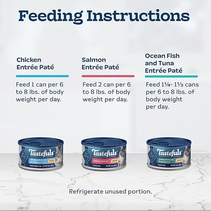 Blue Buffalo Tastefuls Natural Pate Wet Cat Food Variety Pack, Salmon, Chicken, Ocean Fish & Tuna Entrées 3-oz Cans (12 Count - 4 of Each Flavor)