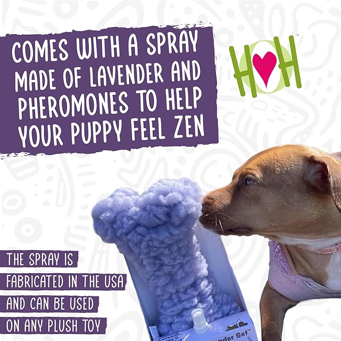 HuggleHounds Plush Bone Dog Toy - Dog Fuzzy Bone Toy, Durable Stuffed Soft Fleece for Large Breeds, Puppies, Faux Sheepskin - 12" HuggleHug & 2 Fl Oz Lavender Spray