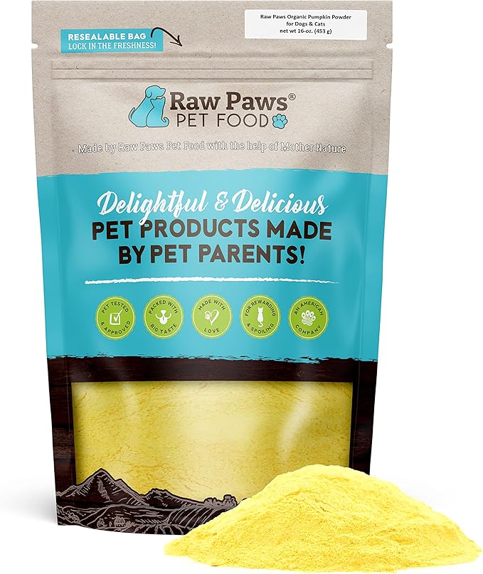 Raw Paws Organic Pumpkin Powder for Dogs & Cats (16-Ounce) - Made in USA - Anti Scoot Powdered Pumpkin for Dogs - Fiber for Dog - Dried Food Sprinkles - Toppers for Dry Food - Fiber for Cats