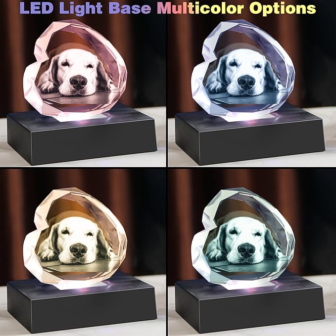 Personalized Pet 3D Crystal Photo，Pet Memorial Gifts for Dogs Cats Horses，Custom 3D Pictures,Engraved Crystal in Memory of Dog, Customized Pet Gifts