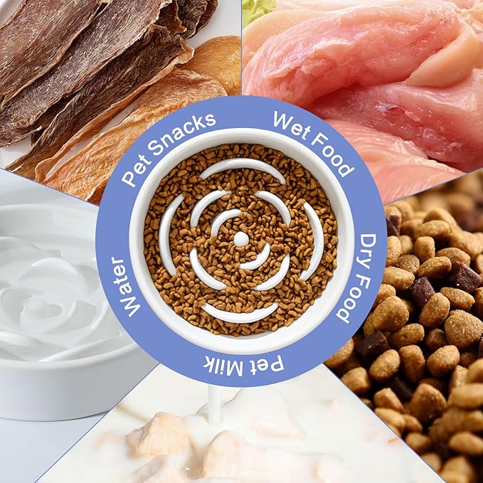 8.25'' Ceramic Slow Feeder Dog Bowls - Petal Shape Modern Dog Food Dish for Medium and Large Breeds, Puzzle Maze Bowl to Slow Down Eating, Anti-Gulping, Dishwasher & Microwave Safe, White