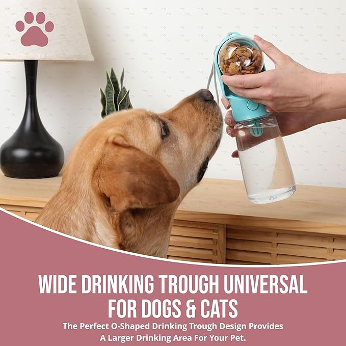 Leak Proof Portable Dog Water Bottle with Bowl – Travel Pet Water Dispenser for Walking & Hiking – Food Grade Plastic – Choose from 3 Colors (Pink, 320 ml)